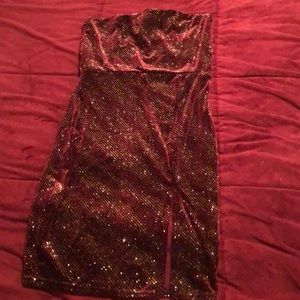 Burgundy glitter bodycon dress